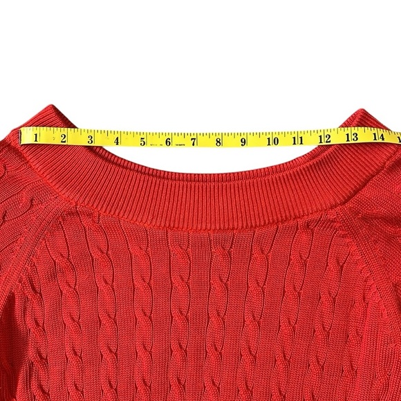 Lauren Ralph Lauren Wide Neck Cozy Red Cable Knit Sweater Silky Cotton Blend XL - Picture 7 of 14